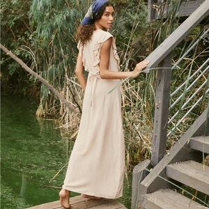 Christy Dawn Maxi Sleeveless Tie Back Jessa Dress in Oatmeal Beige